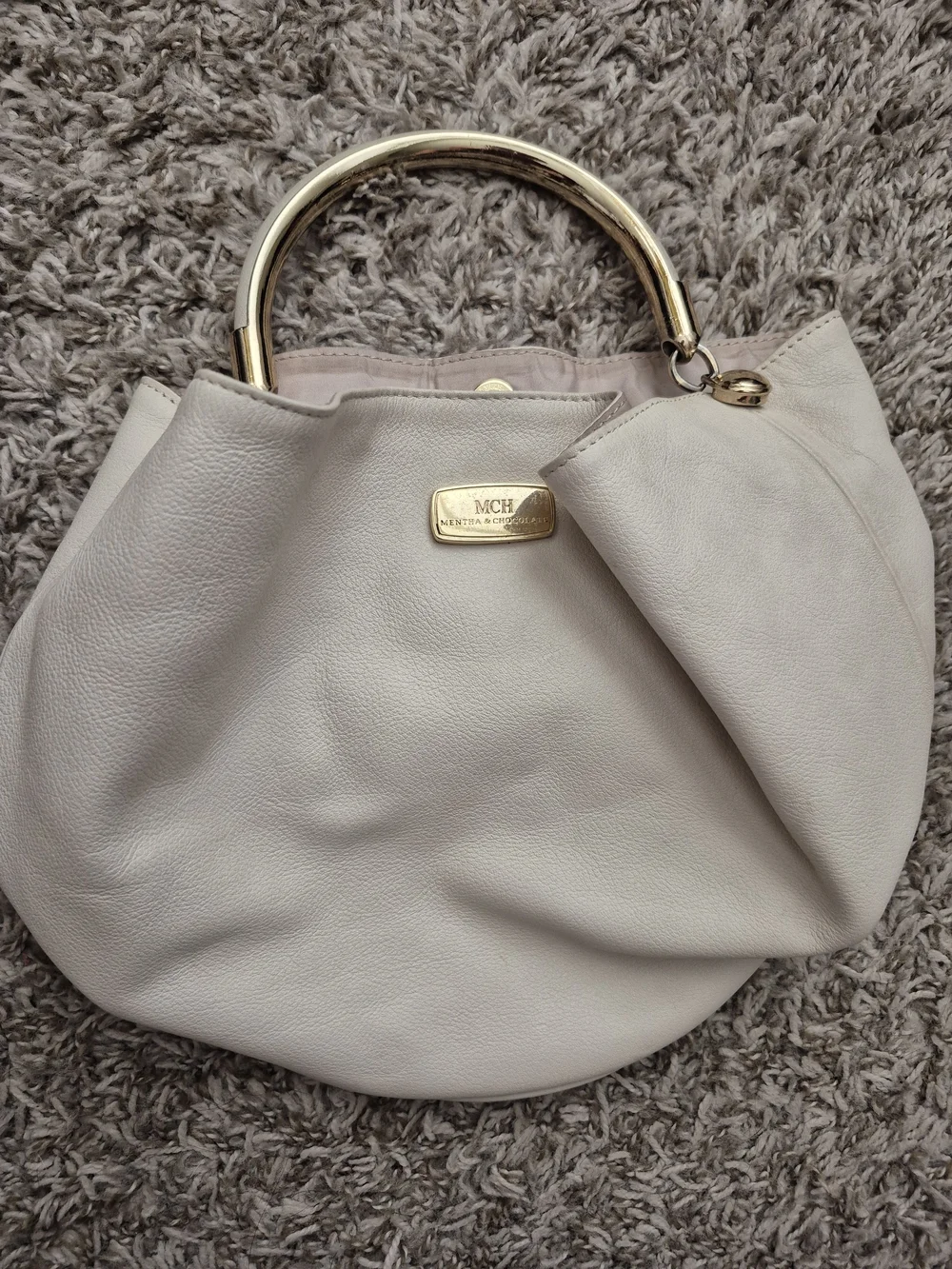 💕VTG Cream Leather Top-Handle Tote with Gold Hardware💕
